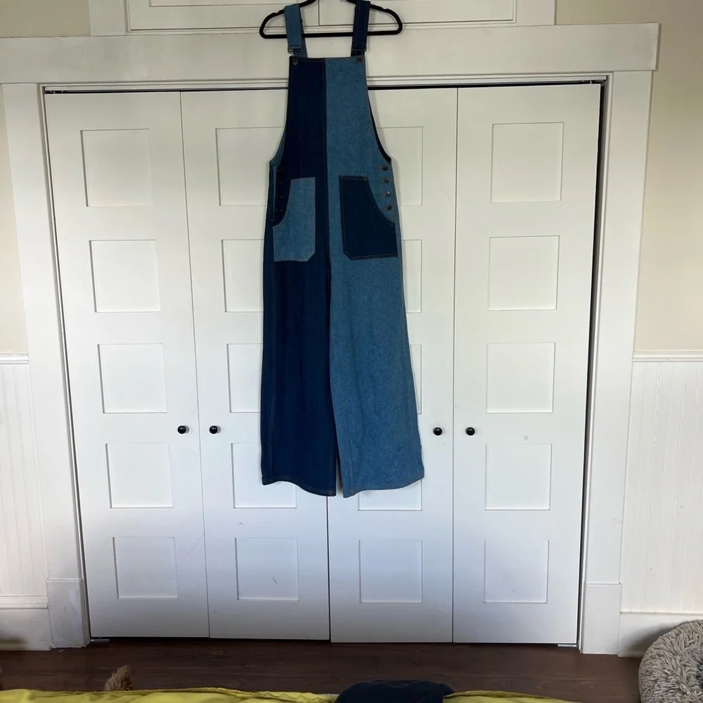 FARM Rio Two-Tone Blue Patchwork Denim Overalls - Picture 7 of 8